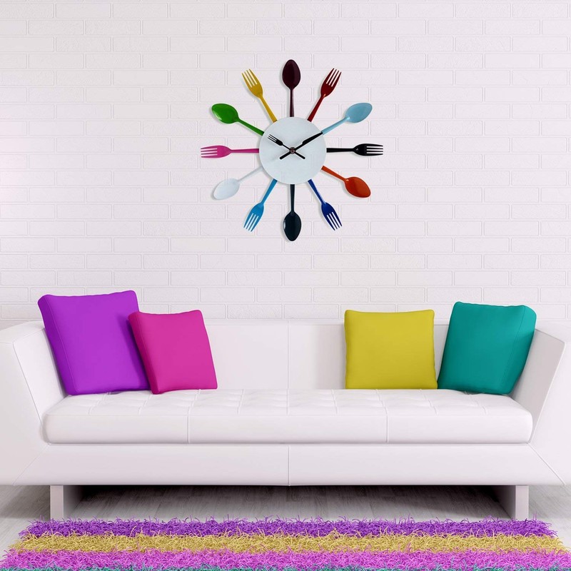 WALPLUS Spoon and Fork Colourful Kitchen Wall Clock Art Decals