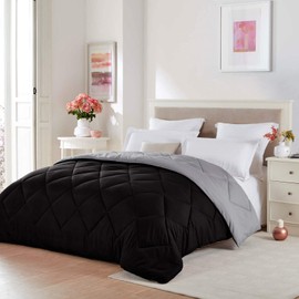 Seward Park Solid, Reversible Color Microfiber Comforter, Hypoallergenic Plush Microfiber Fill, Duvet Insert or Stand-Alone Comforter, All Season Blanket, Lightweight, King, Black/Gray