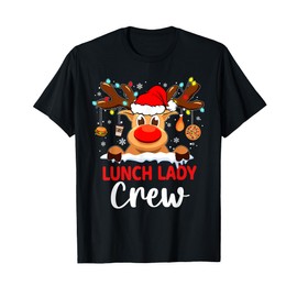 Funny Lunch Lady Reindeer Plaid Christmas Teacher T-Shirt