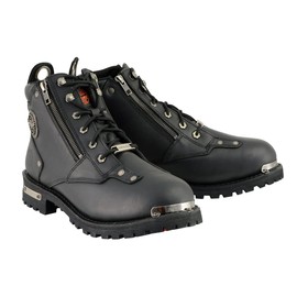 Milwaukee Leather MBM103 Men's Black Leather Lace-Up Motorcycle Boots w/Dual Side Zipper Entry - 11.5
