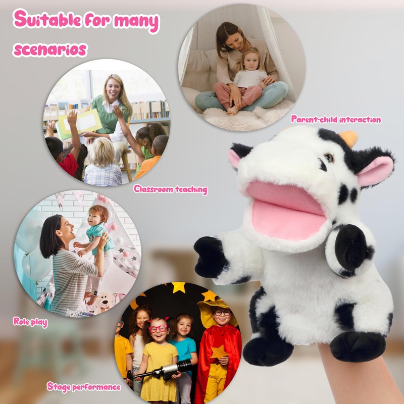 Easfan Cow Hand Puppet with Movable Mouth Interactive Storytelling Cute