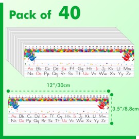 40 PCS Desk Nameplates, Waterproof Confetti Desk Name Tags with Alphabet, Number Line 1-30 Erasable and Reusable Traditional Manuscript Name Plate for Classroom School Student (12” x 3.5”)