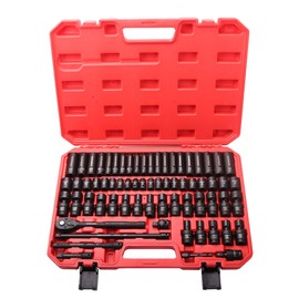 SONIGEKO Socket Set 3/8" Impact Socket Set,67-Piece Metric and Sae 6 Point Socket Set CR-V Steel Sockets with extension bars,20-piece Swivel Sockets (Metric and SAE and Swivel, 3/8" Socket set,67pcs)