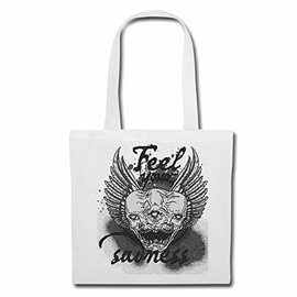 'Shoulder bag "Feel Your Skull Gothic Outdoor Bike Club Mc Motorcycle Chopper Custom Motorbike, Meet Club Meet Shopping Bag School Bag Gym Bag in White