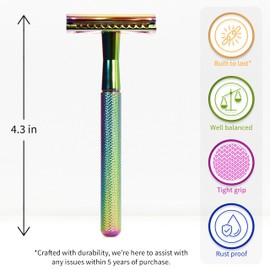 Bambaw Bambaw Double Edge Safety Razor with 5 Safety Razor Blades, Women & Men's Safety Shaving Razor, Reusable Razor, Plastic Free C Rainbow