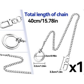 KAPSING Trouser Chain, Stainless Steel Punk Hip Hop Handbag Link Chain with Carabiner Hook and Key Ring, Used for Men Women Wallets DIY Bag Making (Silver), stainless steel