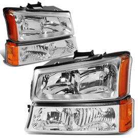 DNA MOTORING DNA MOTORING Pair Headlight Assembly Compatible with 2003-2006 Chevy Silverado 1500 2500 3500 1500 HD 2500 HD Avalanche 1500 2500, w/o Factory Cladding, Chrome/Amber, HL-OH-CS03-4P-CH-AM