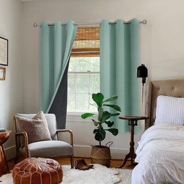BGment Thermal Insulated 100% Blackout Curtains for Bedroom with Black Liner, Double Layer Full Room Darkening Noise Reducing Grommet Curtain (42 x 63 Inch, Frosty Green, 2 Panels)