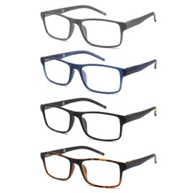 AIKLLY 4 Pack Reading Glasses Blue Light Blocking for Men,Rectangular Frame Computer Readers with Spring Hinge (1.75x)