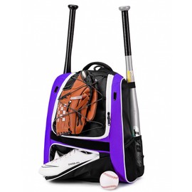 Hsmihair Youth Baseball Bag-Baseball Backpack for T-Ball&Softball Equipment with Fence Hook,Bat&Glove Holder,Large Main Compartment for Helmet,Accessories,Shoes Compartment (Purple)