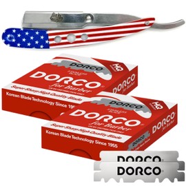 The Shave Factory Straight Edge Razor Kit (USA / 200 Dorco Single Edge Razor Blades Red), 1 Count (Pack of 1)