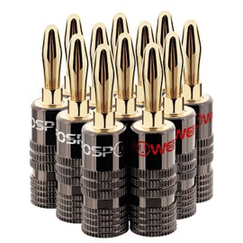 FosPower Banana Plug Connectors [Screw-in / 24k Gold Plated / Metal Shell] for Solderless Speaker Cables, Speaker Wires, Wall Plate (Set of 12 / 6 Pairs)
