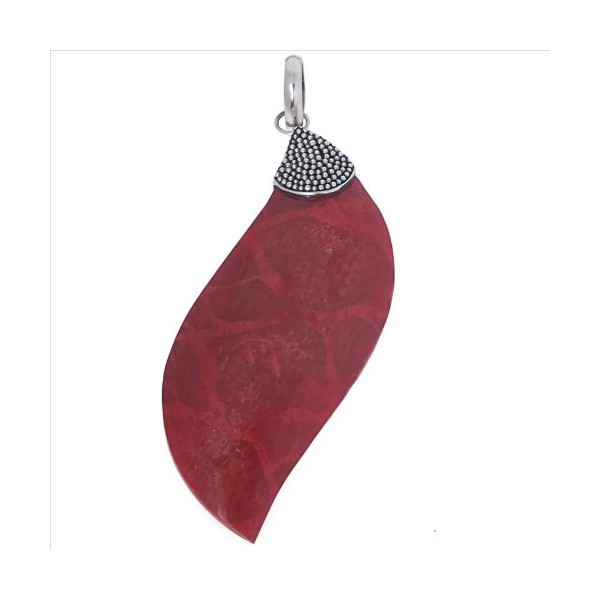 Chic-Net Unisex 925 Sterling Silver Pendant with Red Coral Pendant