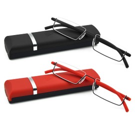DBEFTLI Half Frame Reading Glasses - Half Rim Computer Readers with Glasses Case for Men (2 PCS in Pouch) 3.50