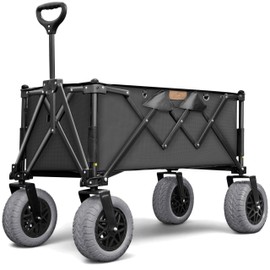 All-Terrain Beach Wagon with Big Wheels for Sand - Extra Large Utility Cart with 9" Off-Road Tires, Heavy Duty 300lb Capacity [Outlander-XL by Stratton Forge] Black