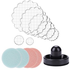 OTCRAFT 12 Pcs/Set 7 Acrylic Blocks Clear Stamp Block with Grid with 1 Pressing Stamping Tool 4 Stamp Scrubber Set Stamping Tools for Scrapbooking Crafts Card Making, Assorted Sizes Tool Set