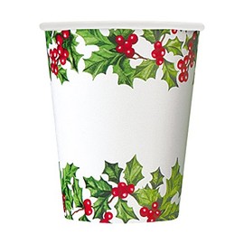 8 Holly Garland Christmas Paper Party Cups | Disposable Paper Cups for Parties