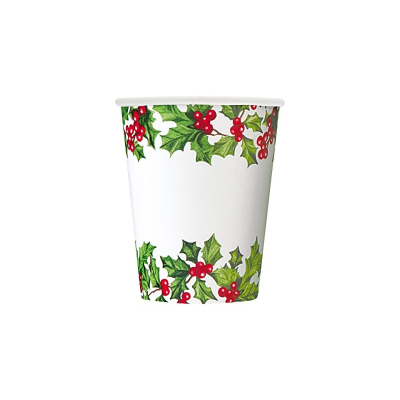 8 Holly Garland Christmas Paper Party Cups | Disposable Paper