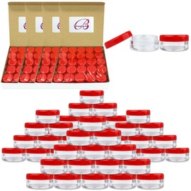 (Quantity: 500 Pieces) Beauticom 5G/5ML Round Clear Jars with RED Lids for Scrubs, Oils, Toner, Salves, Creams, Lotions, Makeup Samples, Lip Balms - BPA Free