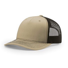 Richardson Unisex 112 Trucker Adjustable Snapback Baseball Cap, Split Khaki/Coffee, One Size Fits Most