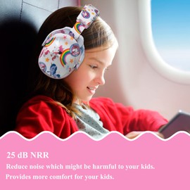 PROTEAR Kids Ear Protection Safety Ear Muffs, NRR 25dB Noise Reduction Children Earmuffs, Hearing Protectors for Sleeping, Studying, Airplane, Concerts, Fireworks-Unicorn