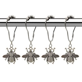 Set of 12 Bee Shower Curtain Hooks Rings for Bathroom, Rust Proof Stainless Steel Decorative Shower Hook for Garden Flower Spring Summer Theme Bathroom Decor Home Curtain Hanger (Silver)