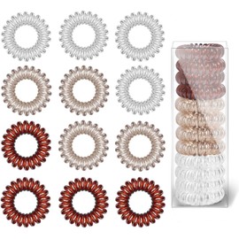 hupos Spiral Hair Ties, 12Pcs Plastic Hair Coil Bands, Spiral Ponytail Holder Phone Cord Bobbles Bands Set for Women Girls Hair Accessories