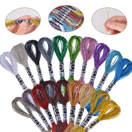 Glitter Embroidery Floss Cross Stitch Thread Metallic Embroidery Thread for Friendship Ribbons,Knitting,Cross Stitch Project,6 Skeins (White)