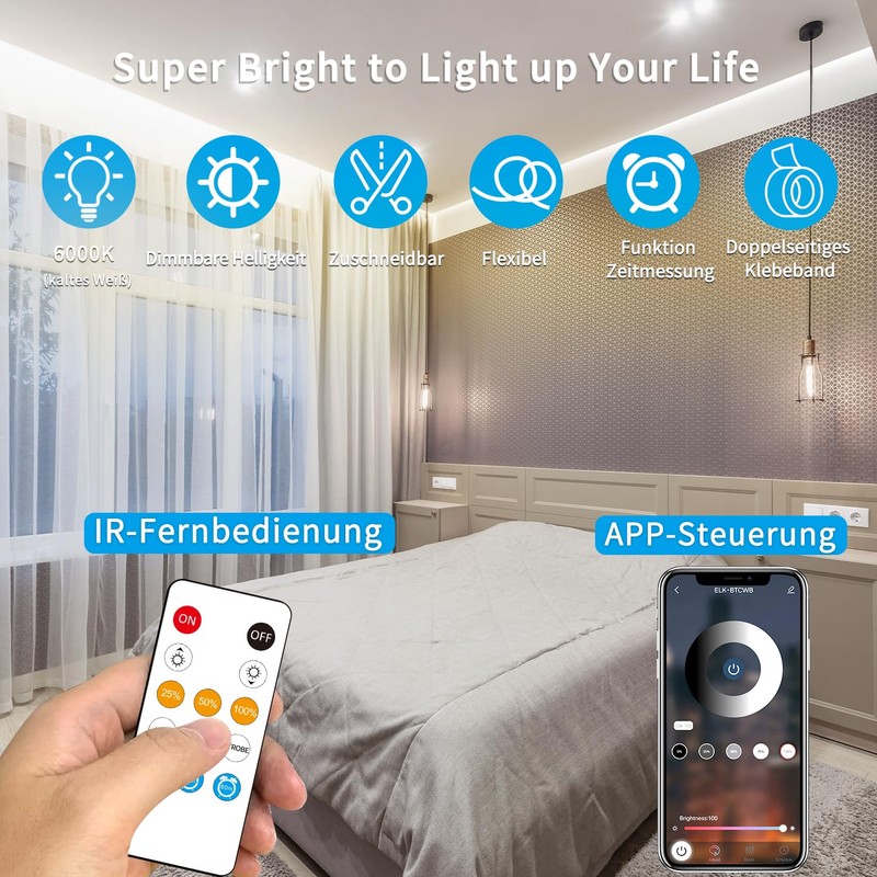 Yeewhale cob LED strip 5 m, DC 24 V 6000