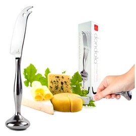 Standing Knife Stainless Steel Cheese Cutter - Designed in Italy w/Serrated Slicer Blade