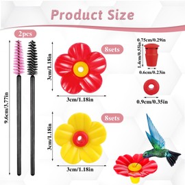 16 Pieces Hummingbird Feeder Replacement Parts Hummingbird Feeder Replacement Flowers Pet Bird Feeders with 2 PCS Brush for Outdoors Hanging Feeders (Red + Yellow)