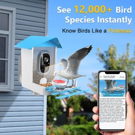 Smart Bird Feeder with Camera - 2K Live Stream, AI Species Recognition, Solar-Powered, Motion Alerts, Squirrel-Proof Weight-Sensor + Large Capacity, Weatherproof Design for Birds Lover