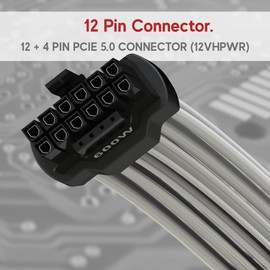 LINKUP - AVA 600W PCIE 5.0 16Pin (12+4) High Current Power Cable | Molded & Soldered Type 16AWG Sleeved | Compatible with RTX4000 & RTX3000 FE | 70cm White