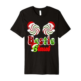 Bestie Claus Couples Peppermint Candy Cane Christmas Plaid Premium T-Shirt