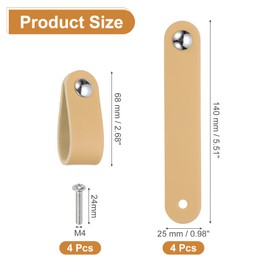 PATIKIL Leather Drawer Pulls, 4 Pcs Leather Handle Single Hole Cabinet Dresser Knobs with Screws for Bathroom Kitchen Dresser Cupboard Door, Beige