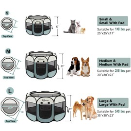 Siedihit Dog Cat Playpen, Puppy Pet Playpen Indoor for Small Dog Crate Tent Cage Outdoor, Portable Pop Up Dogs Enclosure Kennel with Carrying Case for Dogs/Cats/Rabbits(Grey, Small