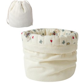 Lyssiatina Aesthetic Quilted Cotton Drawstring Makeup Bag with Corduroy Lining，Coquette Portable Travel Cosmetic,Toiletry Organizer Pouch for Women Girls（Bouquet Bear）