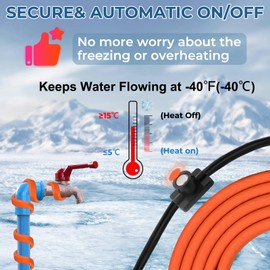 15FT Heat Tape for Water Pipes Freeze Protection IP65 Waterproof 7W/FT 110V BDDFOTO Water Pipe Heat Cable With Thermostat Self-Regulating Pipe Heater for House Garden/RV Camper