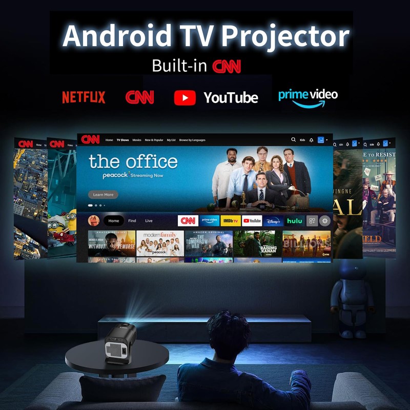 [Built-in Apps] Mini Projector with WiFi 6 and Bluetooth5.2, Smart
