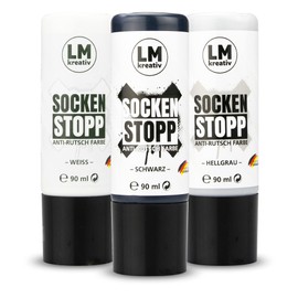 LM-Kreativ Sock Stop Anti-Slip Set – Black, White, Grey – Pack of 3 – ABS Anti-Slip, Sock Stop Cream, Liquid Sock Sole, Stops Slipping, Coloured Sock Stopper