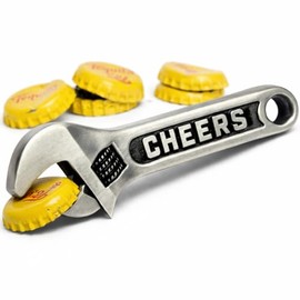 Cheers - Llavero abrebotellas – Herramienta de metal resistente para tapas de cerveza, divertido regalo mecánico para hombres, papá o manitas, accesorio de bar de cochera, regalo para padrinos de boda
