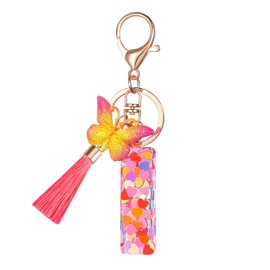 Suweibuke Colourful Cute Initial Letter Keychains for Women Girls with Tassel Butterfly, Charm for Purse Backpacks Handbags Schoolbags (Colorful Pink-I)