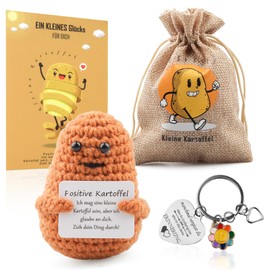 Positive Potato German with Key Ring, Lucky Charm Gifts for Women, Pocket Hug Creative Knitting Wool Doll with Hug, Lucky Charm, School Gift, School Child Gift, Abschi (B)