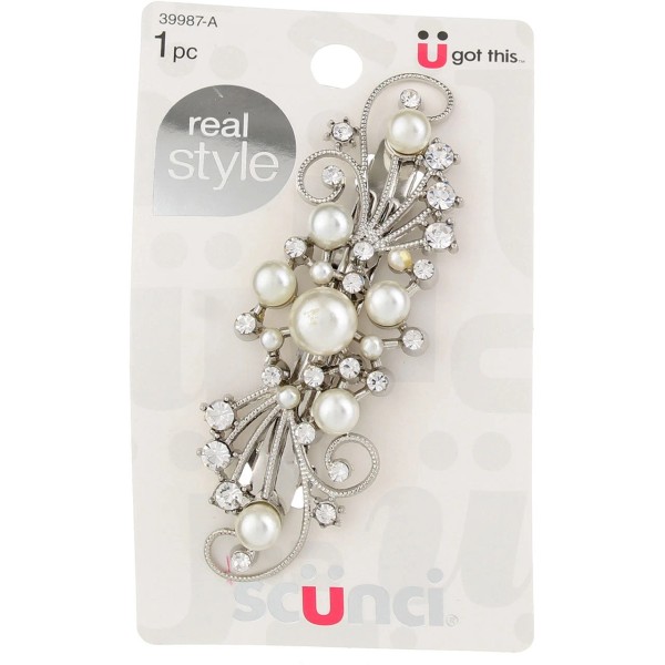 Scunci 5 Pack Scunci Real Style Fashion Barrette, Pearl Studded,