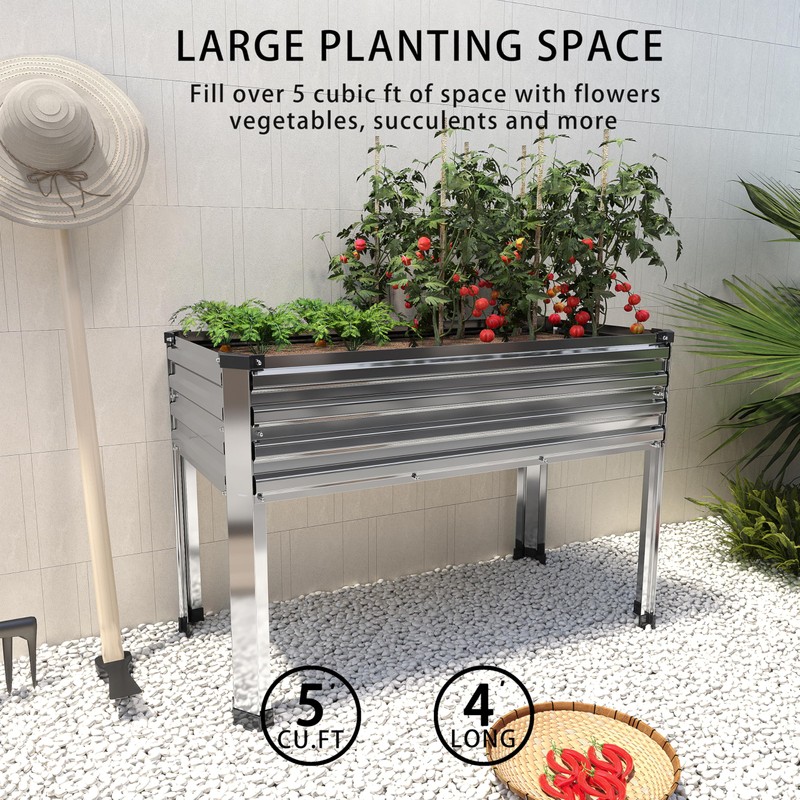 DIIYIV 2PCS Galvanized Raised Garden Bed with Legs,2PCS 48×18×30in Elevated