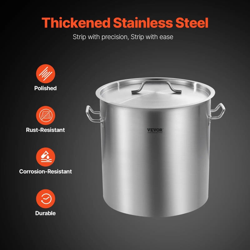 53QT Stainless Steel Stockpot with Lid Handle for Kitchen Cooking