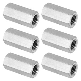 PATIKIL M10 x 1.25 Pitch 304 Stainless Steel Hex Coupling Nuts 6pcs 30mm/ 1.2" Length Fully Threaded Rod Coupling Nut Stud Connector Fastener, Silver Tone