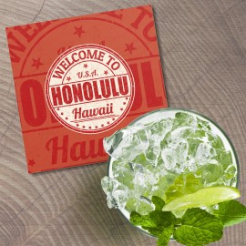 Unbranded Honolulu Hawaii USA State City Grunge Welcome 4'' X 4'' Square Wooden Coaster