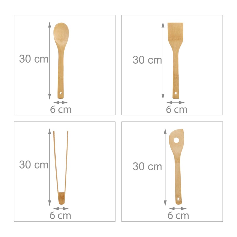 Relaxdays Kitchen Utensils Set of 6 Cooking Spoons, Spatulas, Barbecue