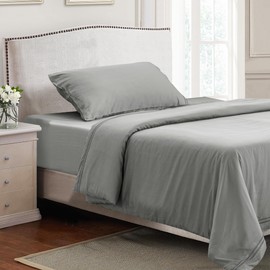 SUBRTEX Duvet Cover Set Twin/Twin XL Cotton Tencel Lyocell Comforter Cover Set 2 Pieces Silky Soft Cooling Bedding Set -1 Duvet Cover with Snap Buttons and 1 Pillow Cover Light Grey